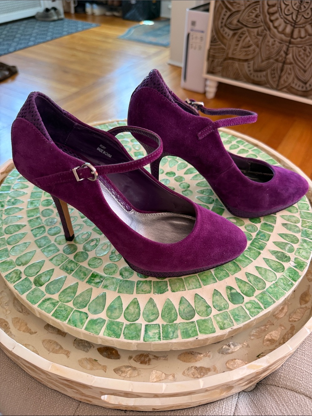 White House Black Market Plum/Purple Suede Mary Jane Heels Size 6.5M